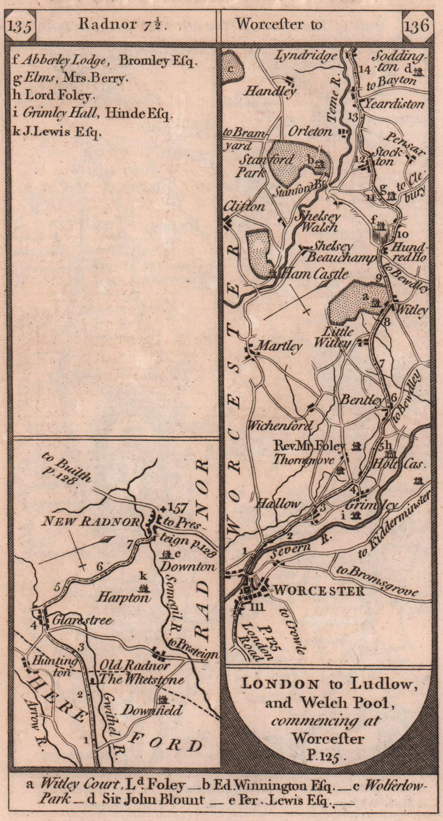New Radnor. Worcester - Martley - Shelsley road strip map PATERSON 1803